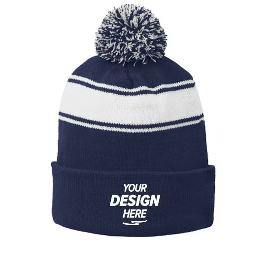 Sport-Tek Stripe Pom Pom Beanie